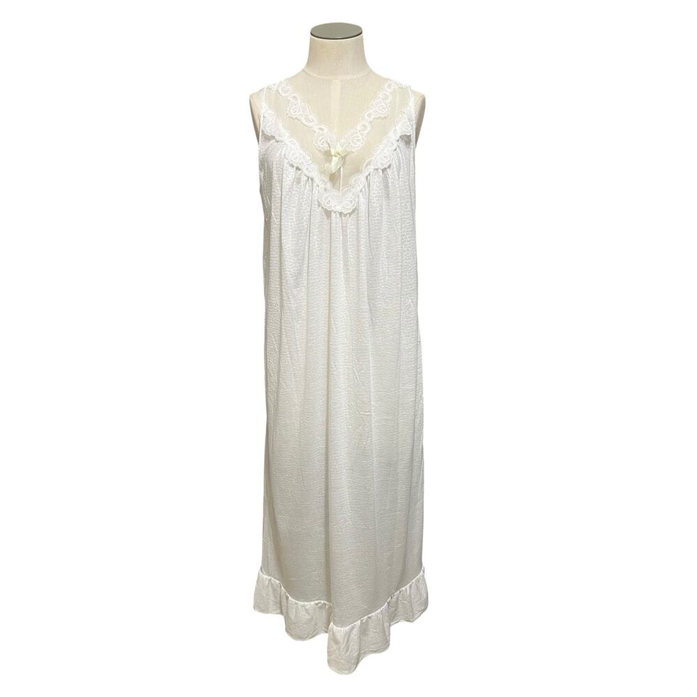 Dreamwear Lingerie Vintage White Cottage Animal Print Lace Bridal Nightgown Sz M